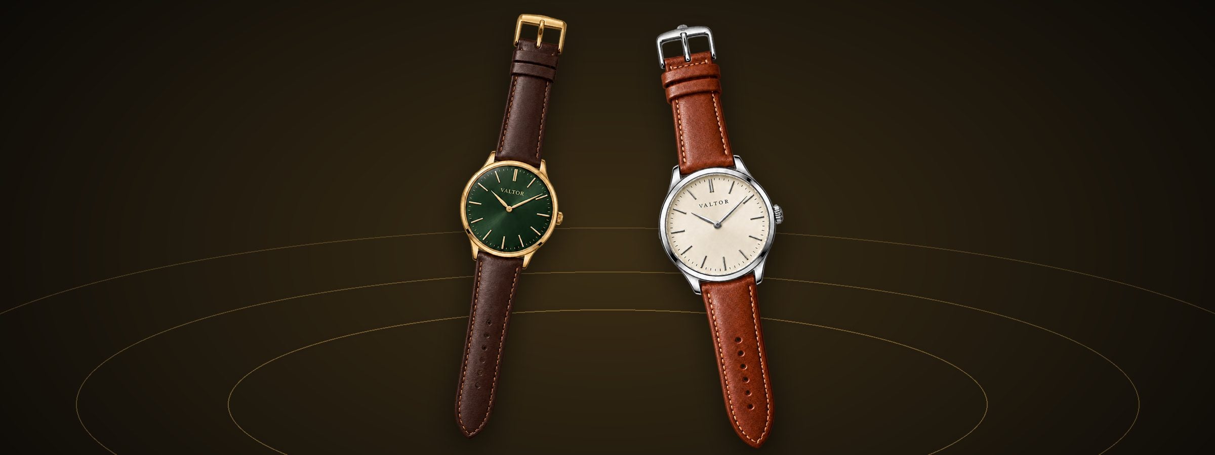 VALTOR watches on a dark surface